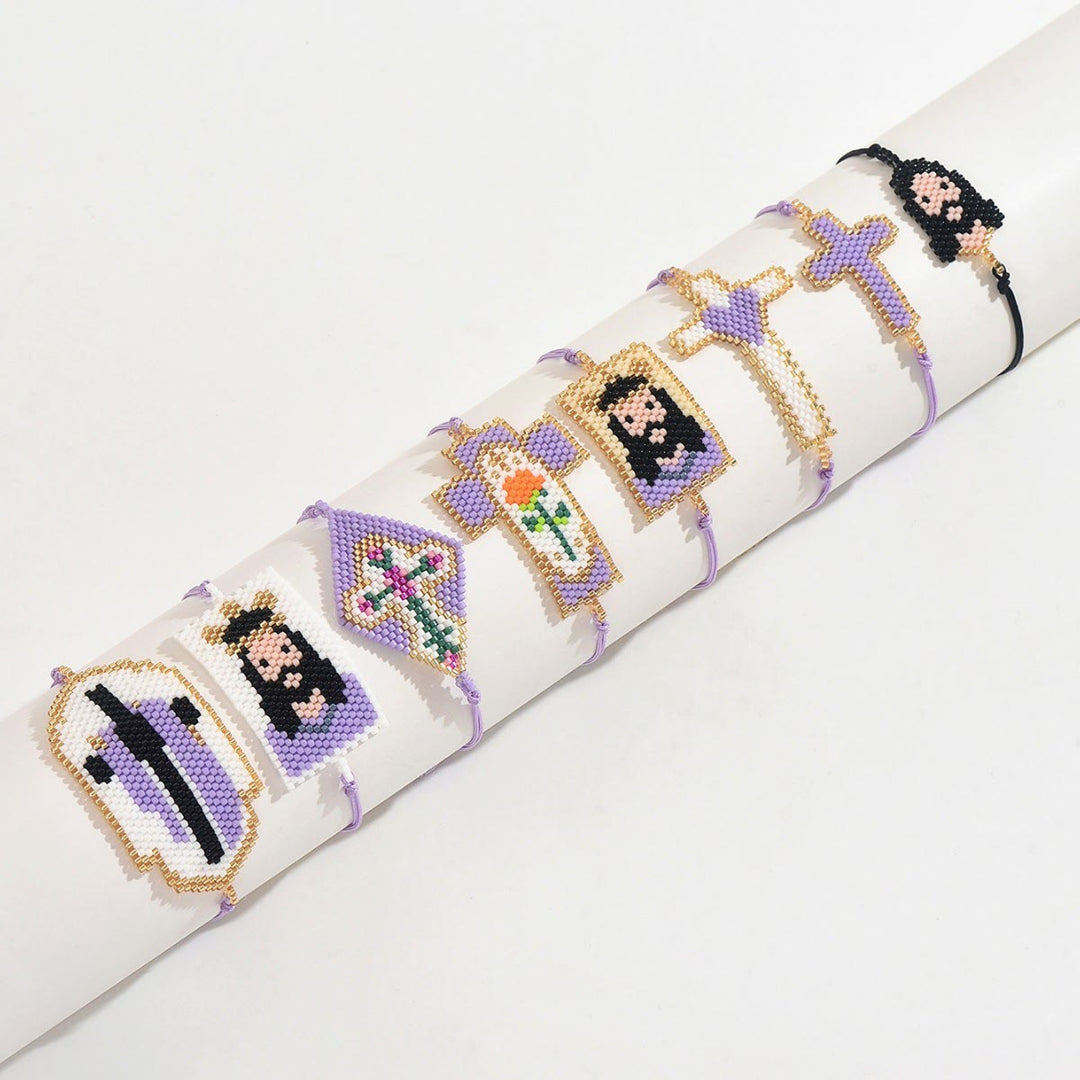 Christianartworkshop Bracelet de perles de rocaille à plusieurs styles représentant un portrait sacré : signe de tendresse, de joie sacrée et intemporelle - image 1