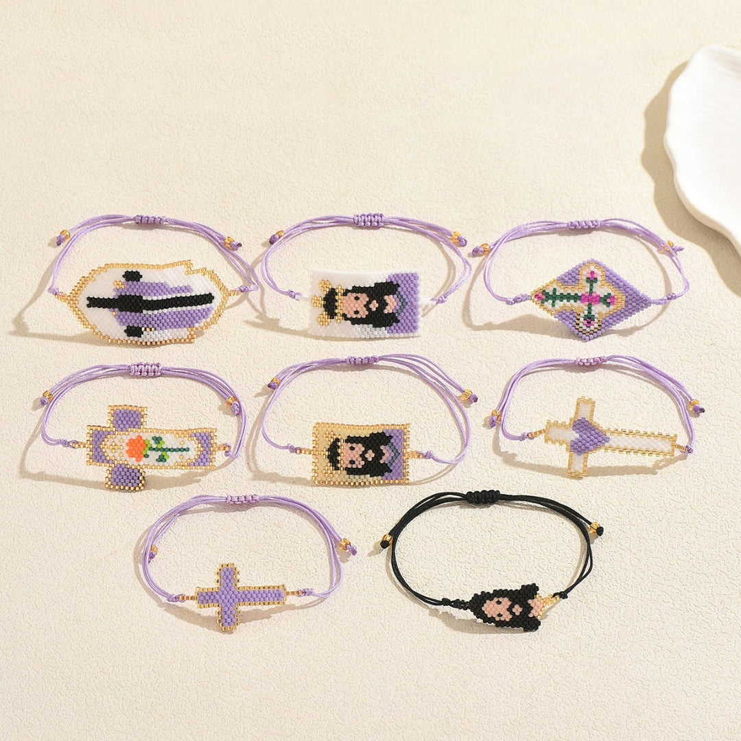 Christianartworkshop Bracelet de perles de rocaille à plusieurs styles représentant un portrait sacré : signe de tendresse, de joie sacrée et intemporelle - image 2