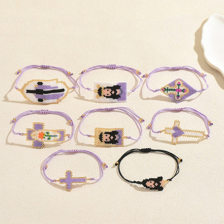 Christianartworkshop Bracelet de perles de rocaille à plusieurs styles représentant un portrait sacré : signe de tendresse, de joie sacrée et intemporelle - image 2