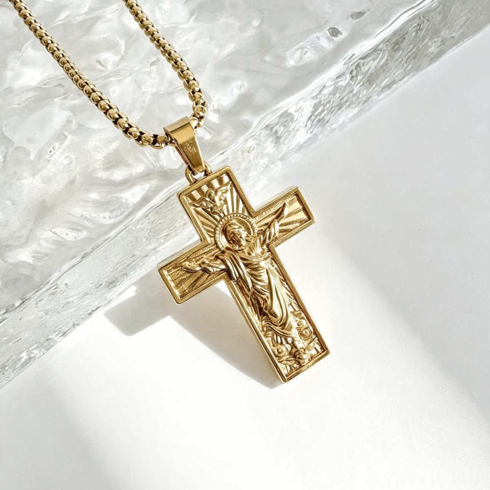 Christianartworkshop Collier pendentif crucifix halo radiant poli : symbole de la grâce divine éternelle - Doré - image 0