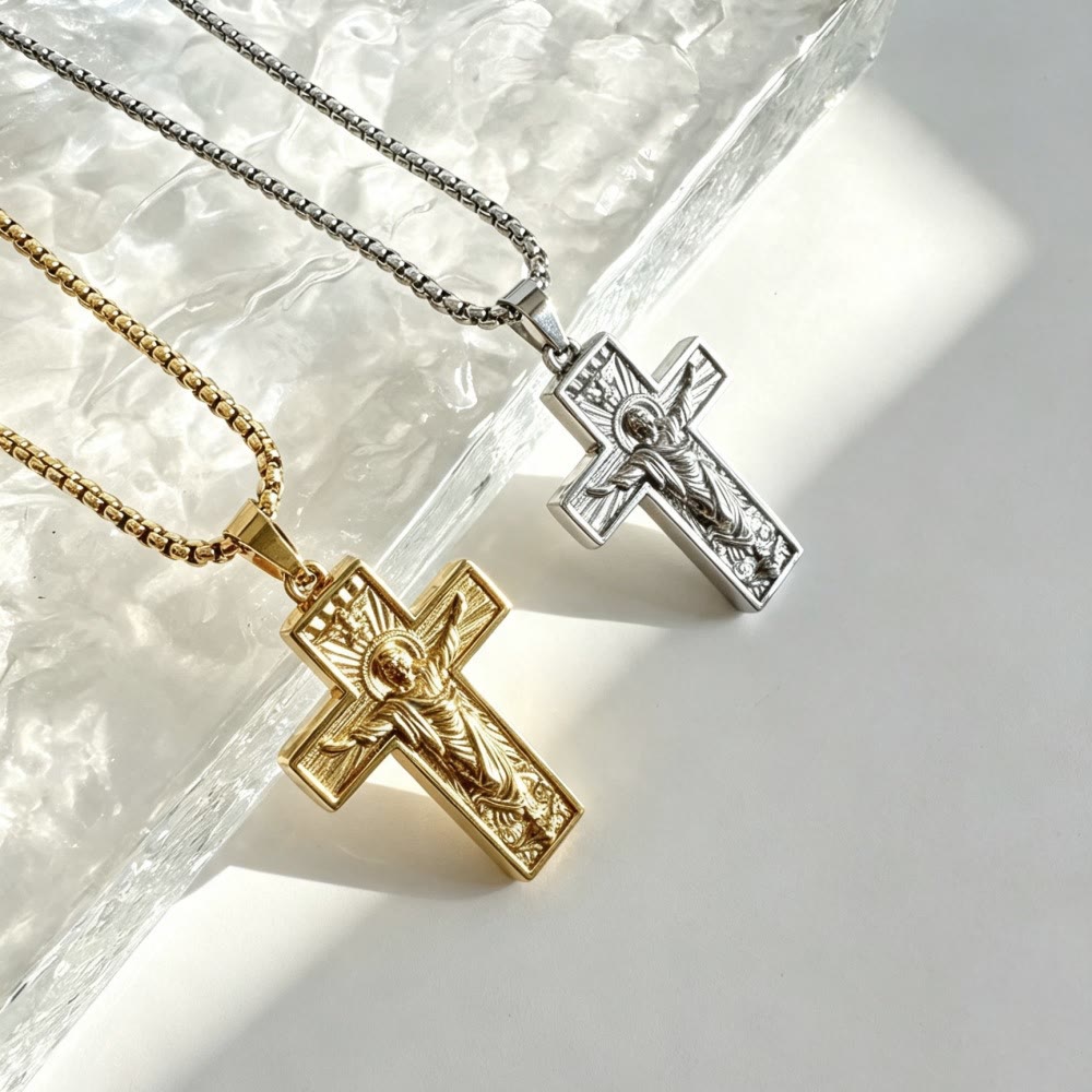 Christianartworkshop Collier pendentif crucifix halo radiant poli : symbole de la grâce divine éternelle - image 1