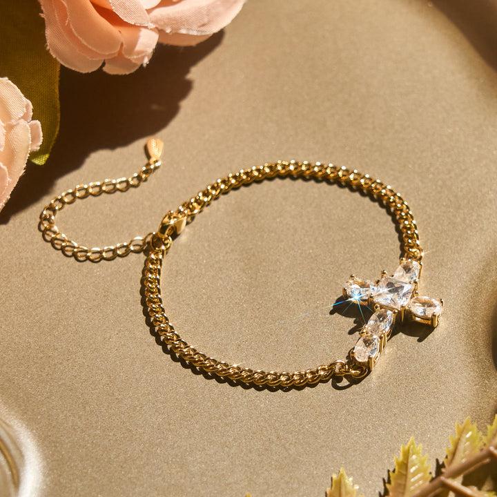 Christianartworkshop Bracelet croix en cristal facetté : symbole de calme et de paix éternelle - Doré - image 0