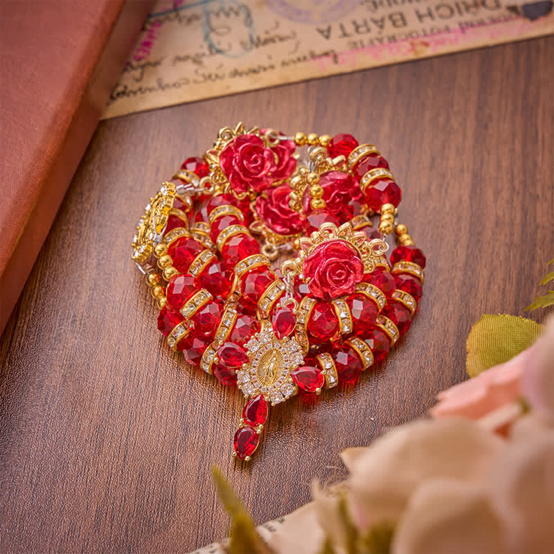 Christianartworkshop Chapelet de Saint Benoît à la rose rouge pourpre : emblème de la douce grâce céleste - image 5
