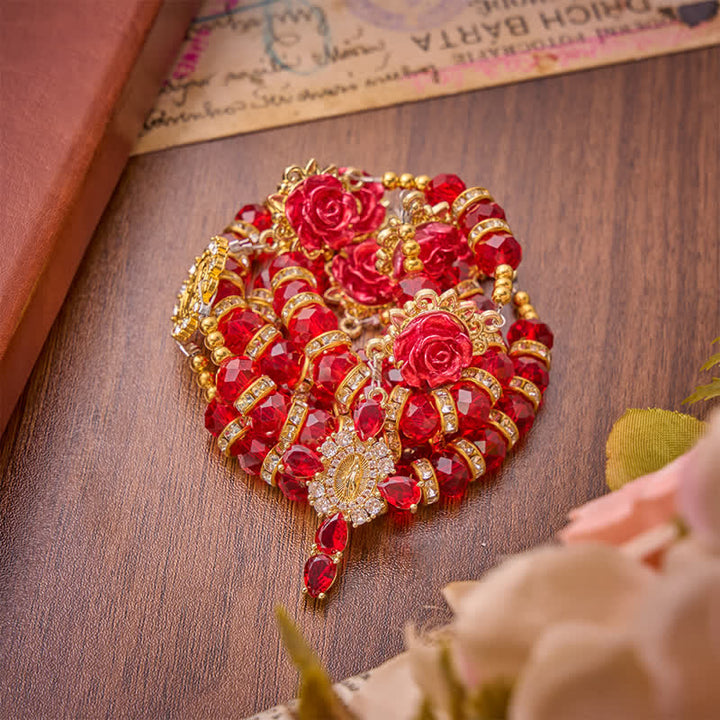Christianartworkshop Chapelet de Saint Benoît à la rose rouge pourpre : emblème de la douce grâce céleste - image 5