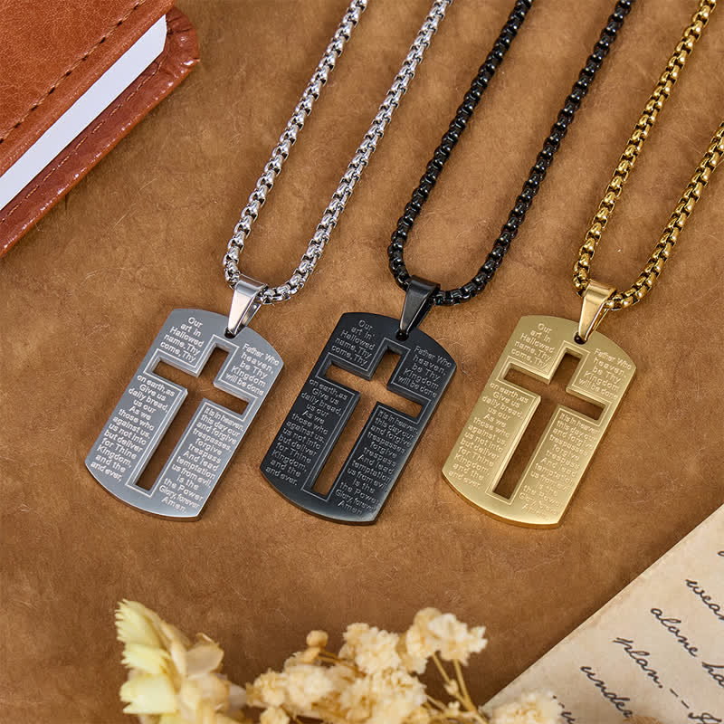 Christianartworkshop Collier pour chien avec pendentif croix ajourée et inscription biblique : symbole de protection divine - image 0