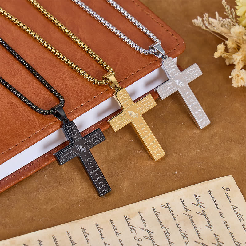 Christianartworkshop Collier Croix de prière de sérénité avec mains en prière gravées : symbole de protection divine - image 1