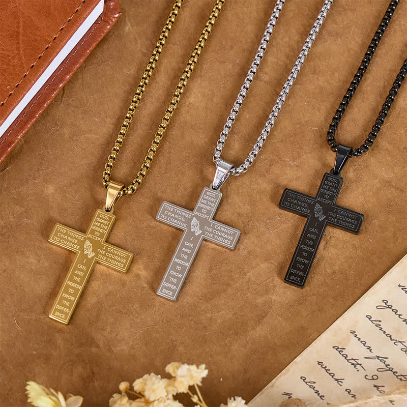 Christianartworkshop Collier Croix de prière de sérénité avec mains en prière gravées : symbole de protection divine - image 0