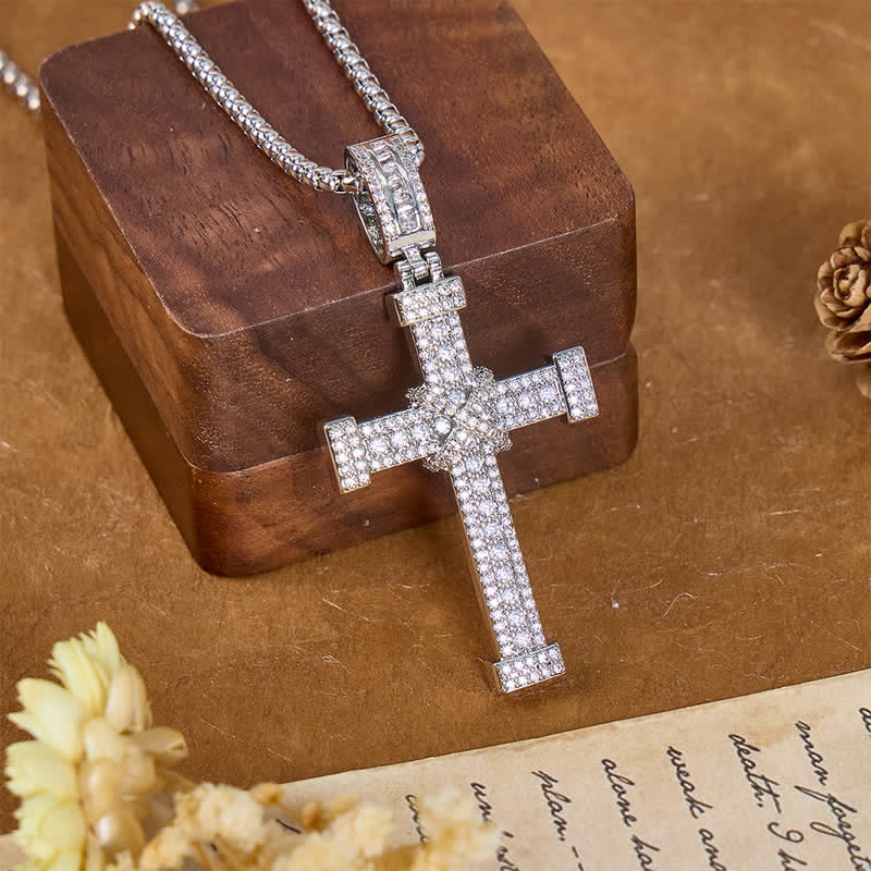Christianartworkshop Collier croix en cuivre serti de pierres scintillantes : signe de bénédictions célestes - Argent - image 1
