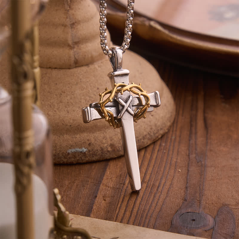 Christianartworkshop Collier Croix Couronne d'Épines Texturée : Signe de Bénédictions Célestes - image 1