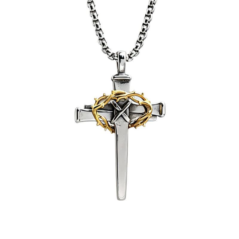 Christianartworkshop Collier Croix Couronne d'Épines Texturée : Signe de Bénédictions Célestes - Croix - image 0