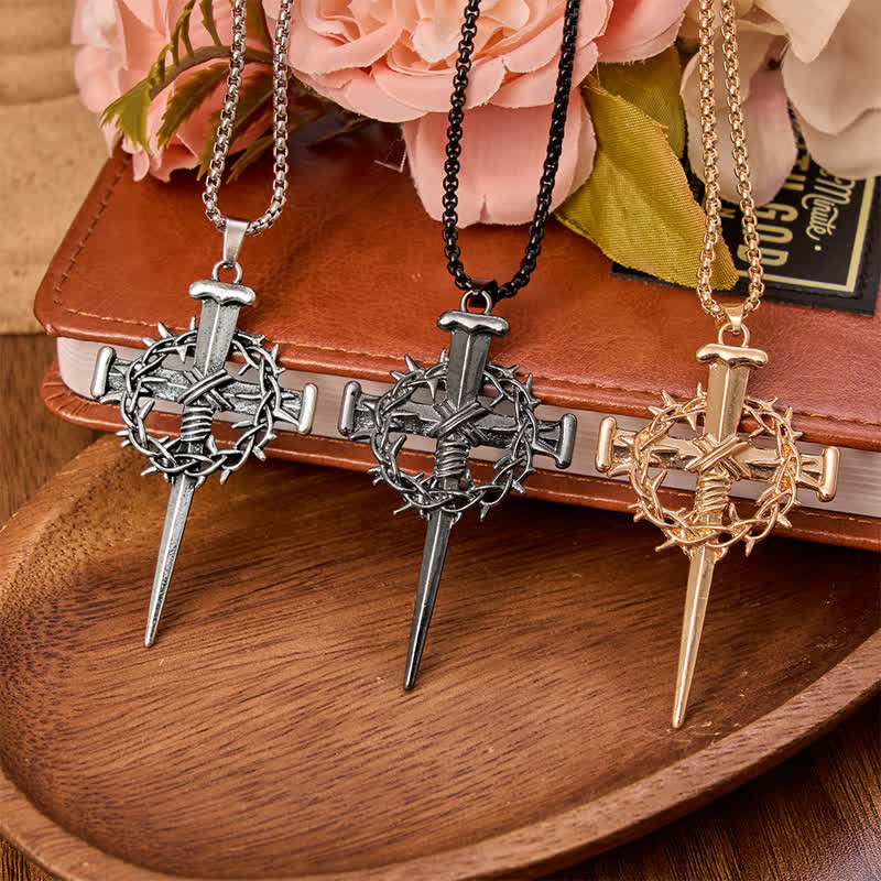 Christianartworkshop Collier en alliage avec croix et clou orné d'une couronne d'épines sacrée : symbole de calme et de paix durable - image 1