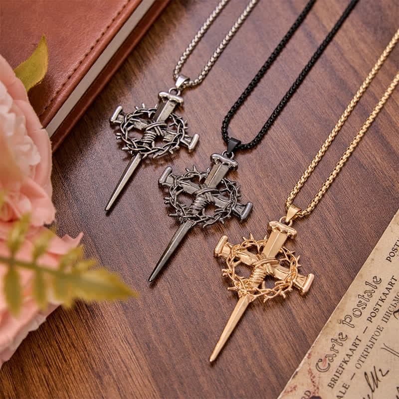 Christianartworkshop Collier en alliage avec croix et clou orné d'une couronne d'épines sacrée : symbole de calme et de paix durable - image 0
