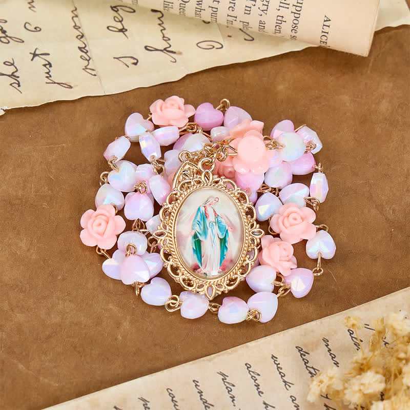 Christianartworkshop Chapelet Notre-Dame Rose Douce et Perle en Cœur : Symbole de la Protection Divine - image 1
