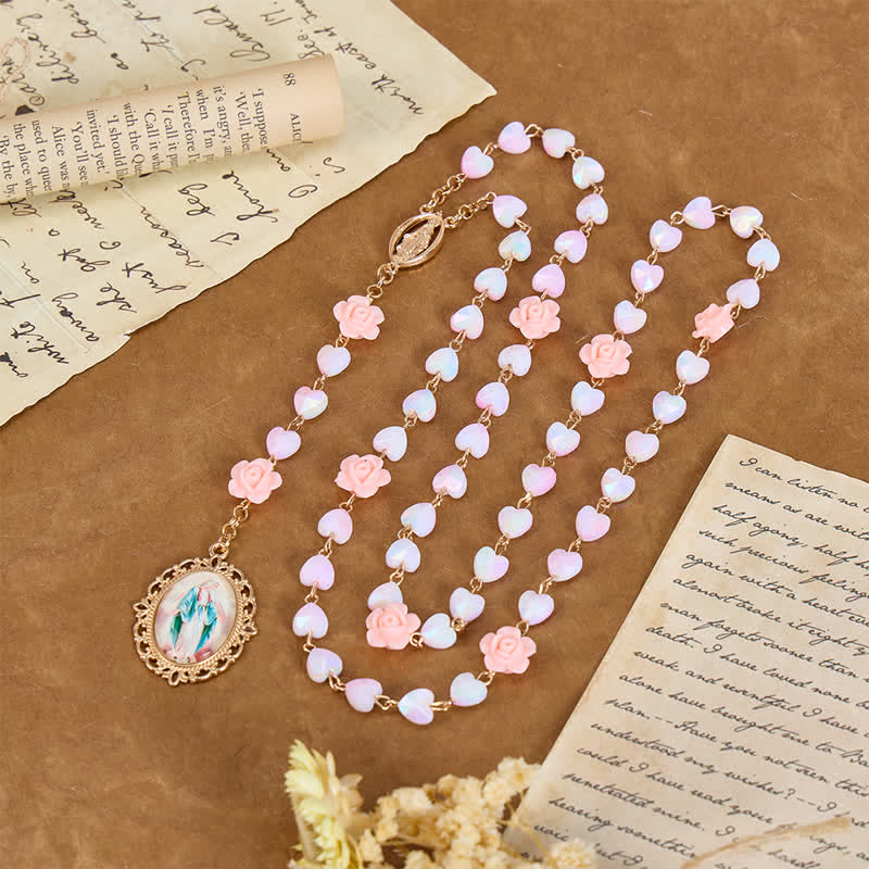 Christianartworkshop Chapelet Notre-Dame Rose Douce et Perle en Cœur : Symbole de la Protection Divine - Notre Dame - image 0