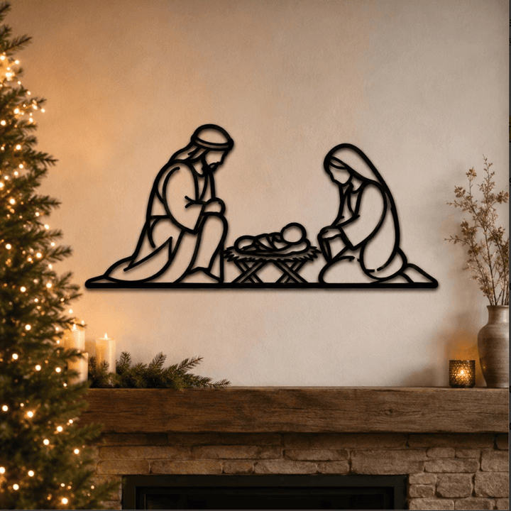 Christianartworkshop Décoration murale en métal représentant la Sainte Nativité : Symbole de l'arrivée paisible du divin - image 0