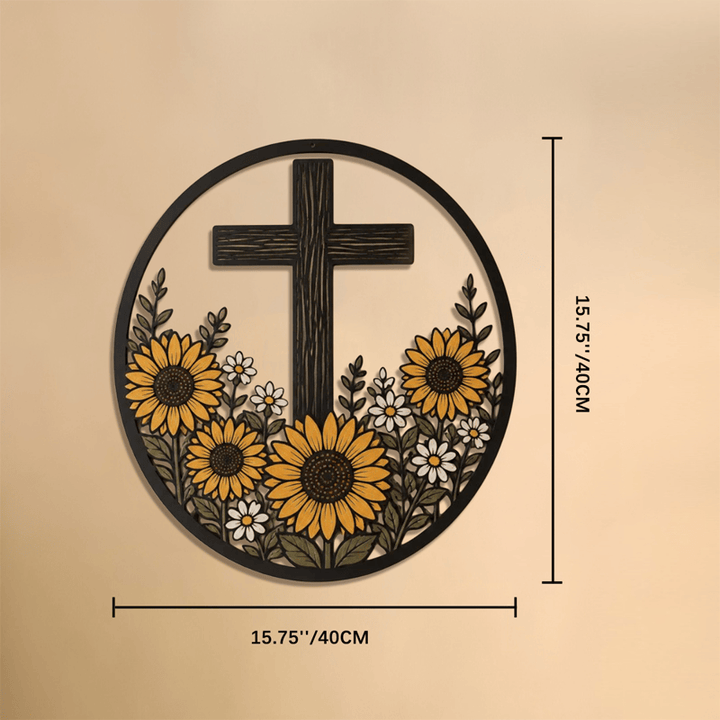 Christianartworkshop Croix décorative en métal encadrée de tournesol : symbole de lumière divine paisible - 15,75''*15,75''*0,04''/40*40*0,1cm - image 7