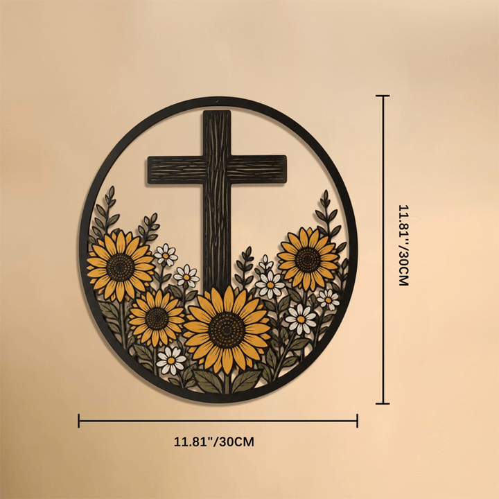 Christianartworkshop Croix décorative en métal encadrée de tournesol : symbole de lumière divine paisible - 11,81''*11,81''*0,04''/30*30*0,1cm - image 6