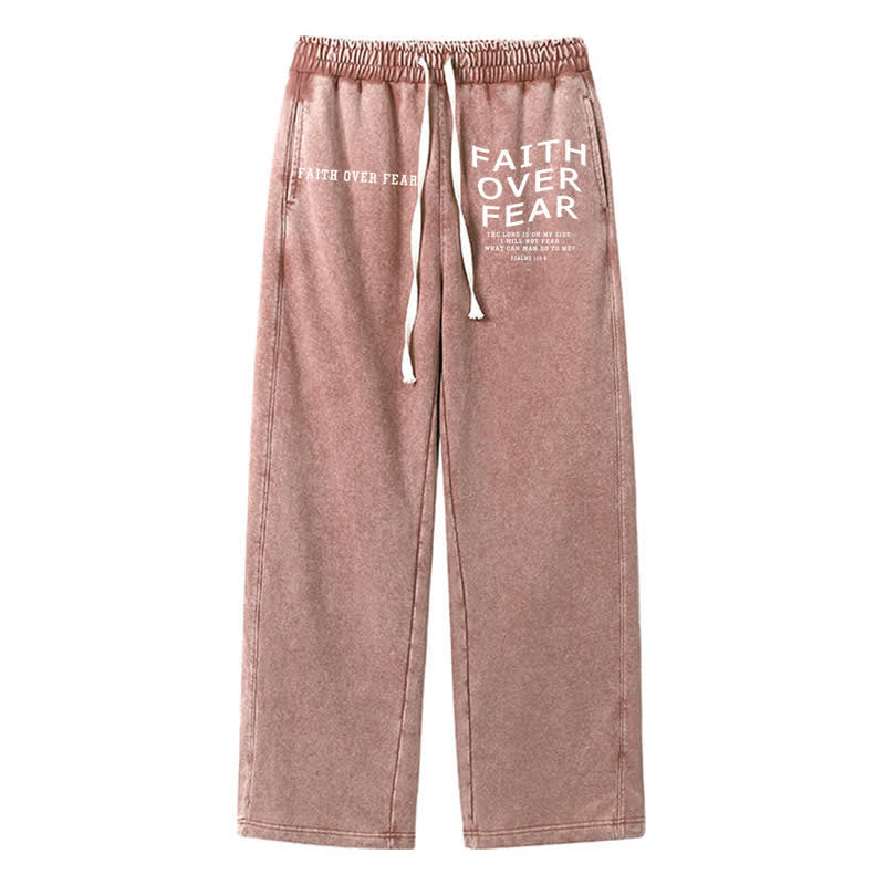 Christianartworkshop Déclaration « La foi plutôt que la peur » Pantalon de survêtement délavé - Brun - 2XL - image 0