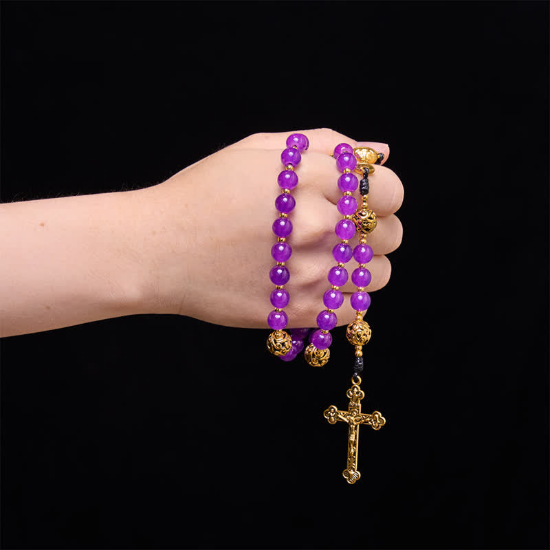 Christianartworkshop Chapelet du Saint Graal à perles rondes violet foncé : symbole d’un refuge céleste permanent - image 1