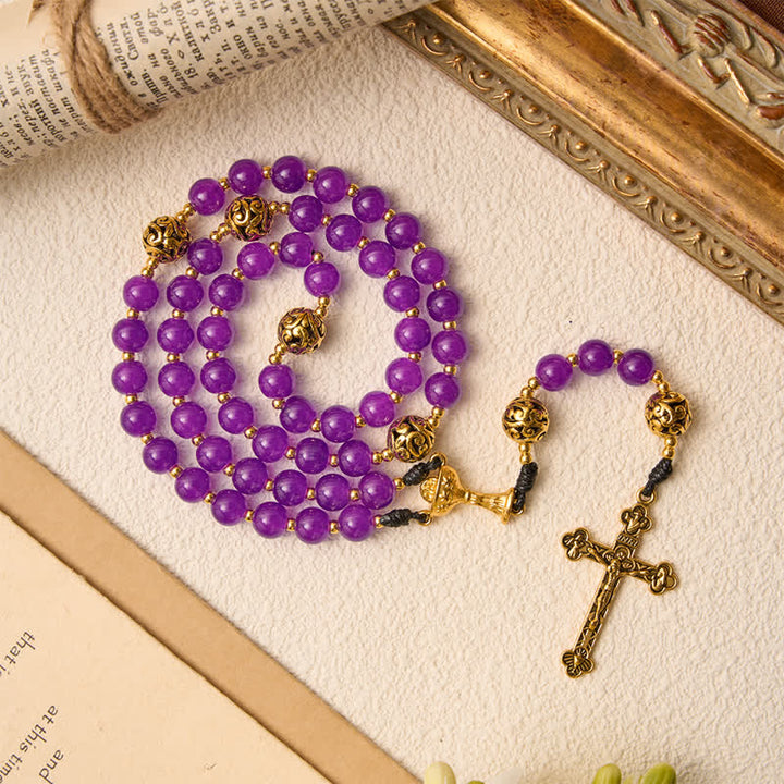 Christianartworkshop Chapelet du Saint Graal à perles rondes violet foncé : symbole d’un refuge céleste permanent - image 2