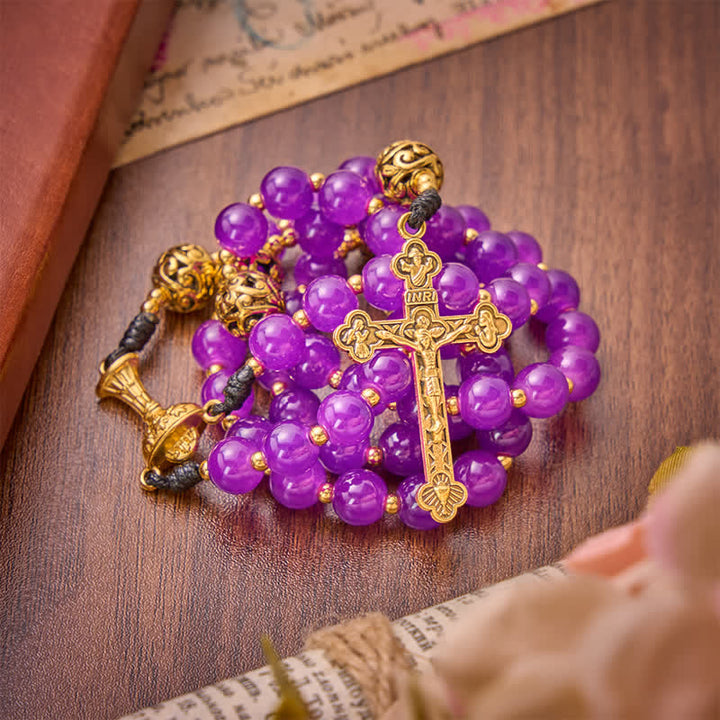 Christianartworkshop Chapelet du Saint Graal à perles rondes violet foncé : symbole d’un refuge céleste permanent - image 4