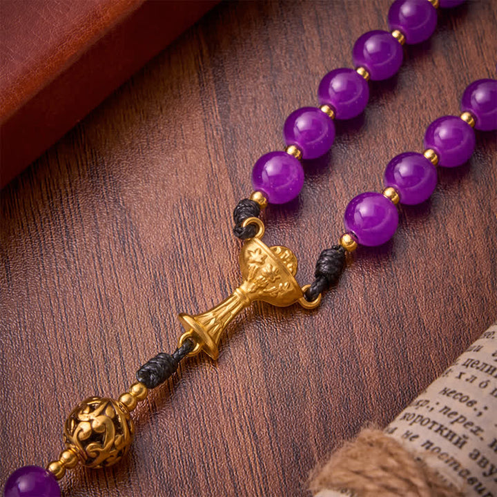 Christianartworkshop Chapelet du Saint Graal à perles rondes violet foncé : symbole d’un refuge céleste permanent - image 6