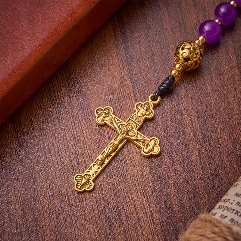 Christianartworkshop Chapelet du Saint Graal à perles rondes violet foncé : symbole d’un refuge céleste permanent - image 7