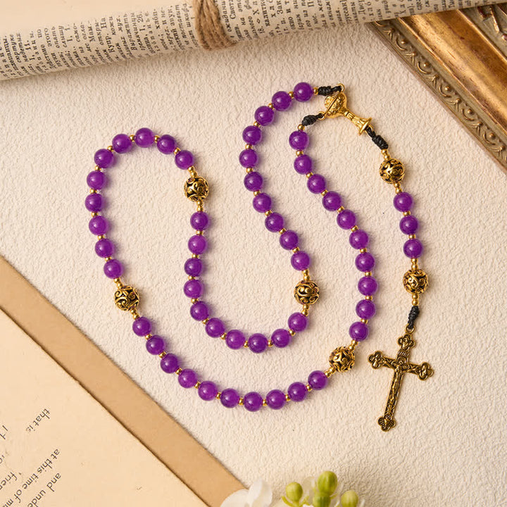 Christianartworkshop Chapelet du Saint Graal à perles rondes violet foncé : symbole d’un refuge céleste permanent - image 3