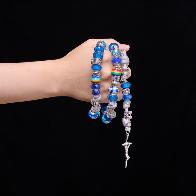 Christianartworkshop Chapelet artisanal en perles bleues mélangées : emblème de la douce grâce céleste - image 1
