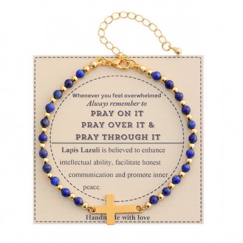 Christianartworkshop Bracelet croix ajustable en agate cristal : symbole de douce protection céleste - Lapis lazuli - image 6