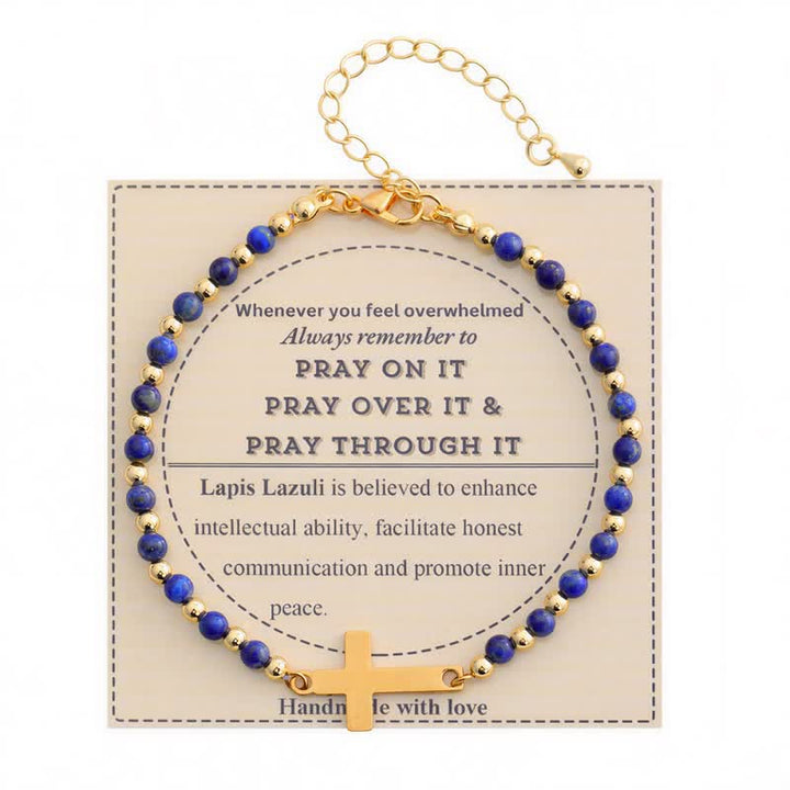 Christianartworkshop Bracelet croix ajustable en agate cristal : symbole de douce protection céleste - Lapis lazuli - image 6