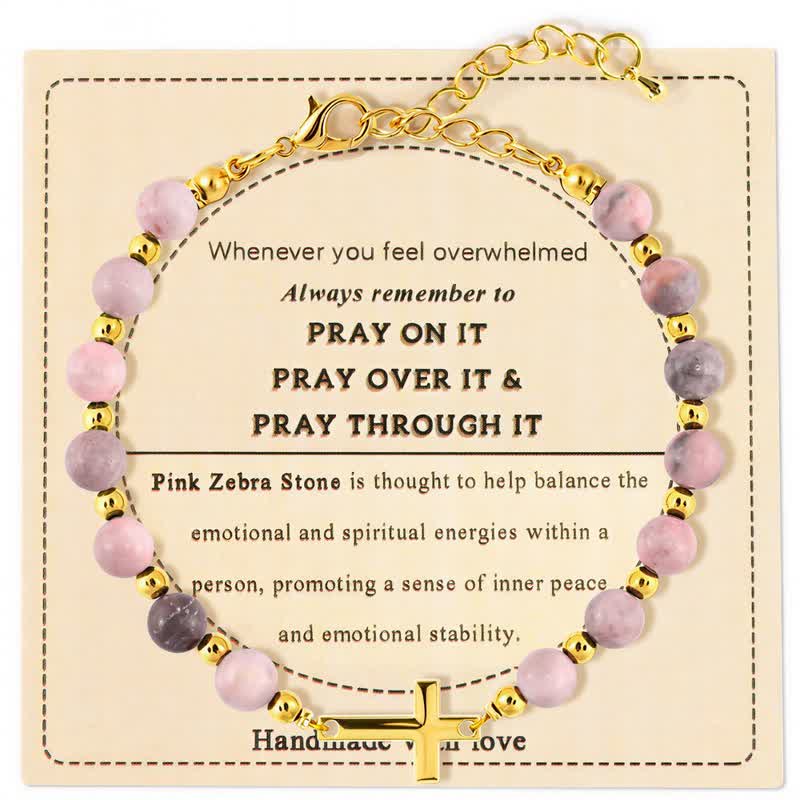 Christianartworkshop Bracelet croix ajustable en agate cristal : symbole de douce protection céleste - Jaspe zèbre rose - image 3