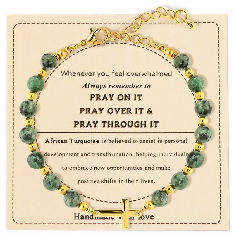 Christianartworkshop Bracelet croix ajustable en agate cristal : symbole de douce protection céleste - Turquoise - image 2