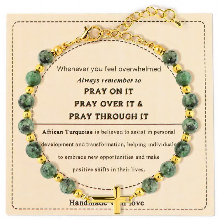 Christianartworkshop Bracelet croix ajustable en agate cristal : symbole de douce protection céleste - Turquoise - image 2