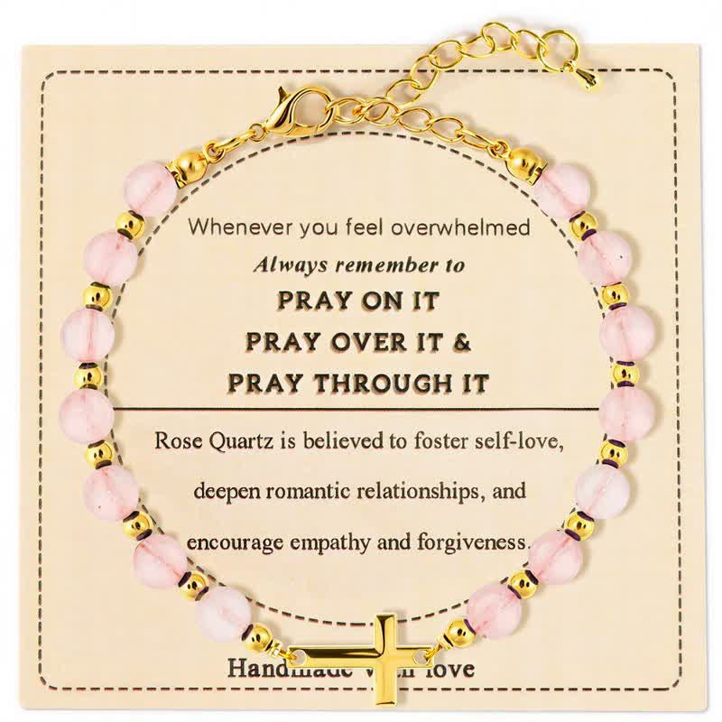 Christianartworkshop Bracelet croix ajustable en agate cristal : symbole de douce protection céleste - Quartz rose - image 0