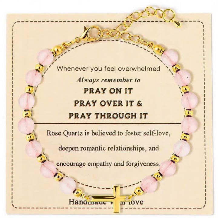 Christianartworkshop Bracelet croix ajustable en agate cristal : symbole de douce protection céleste - Quartz rose - image 0