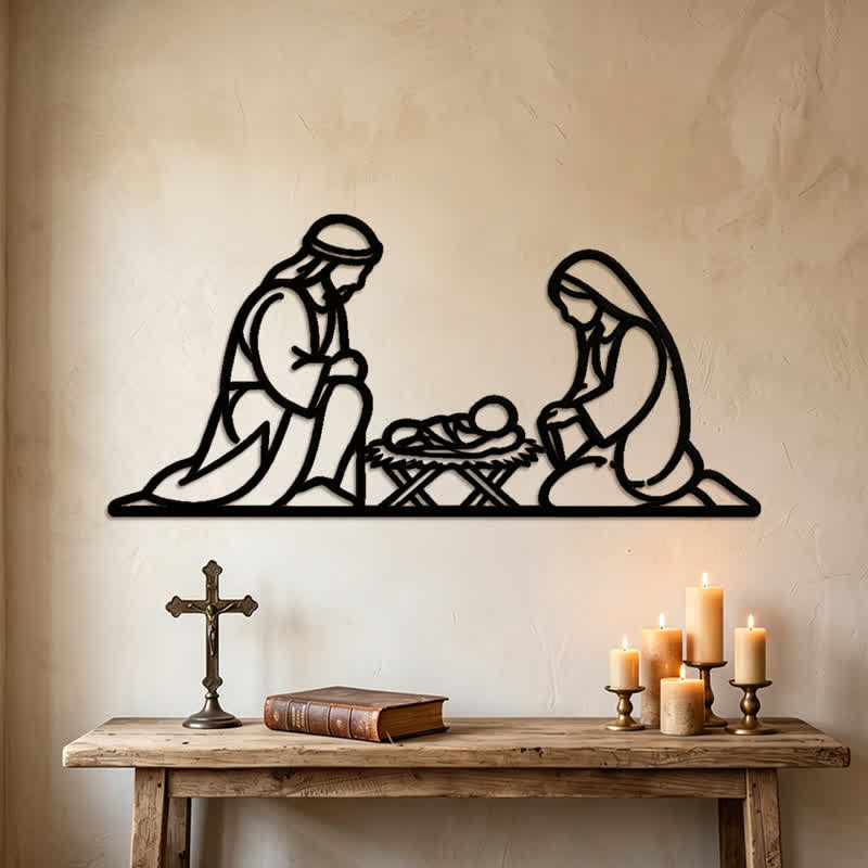 Christianartworkshop Décoration murale en métal représentant la Sainte Nativité : Symbole de l'arrivée paisible du divin - image 1