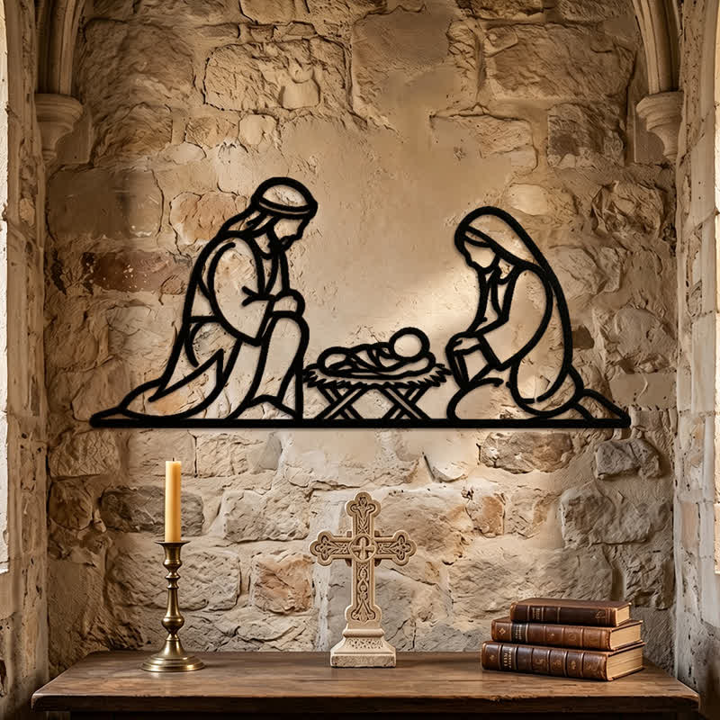Christianartworkshop Décoration murale en métal représentant la Sainte Nativité : Symbole de l'arrivée paisible du divin - image 5