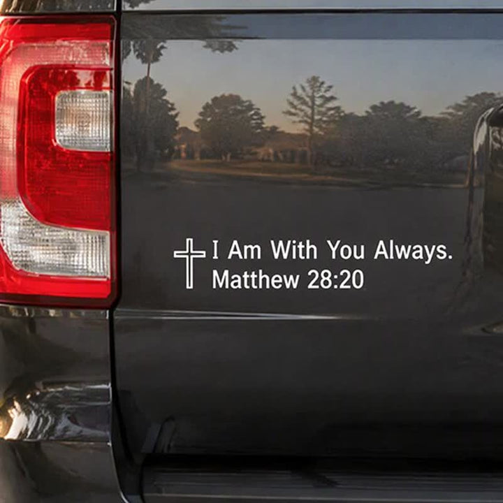 Christianartworkshop Autocollant de voiture Matthieu 28:20 « Je suis avec vous toujours » : Motif croix pour la décoration de véhicule des fidèles - image 8