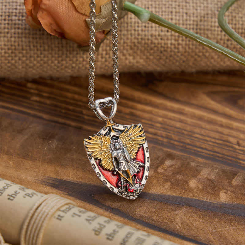 Christianartworkshop Collier en alliage avec pendentif bouclier de Saint Michel : symbole de courage et de force divine - Saint Michel - image 0