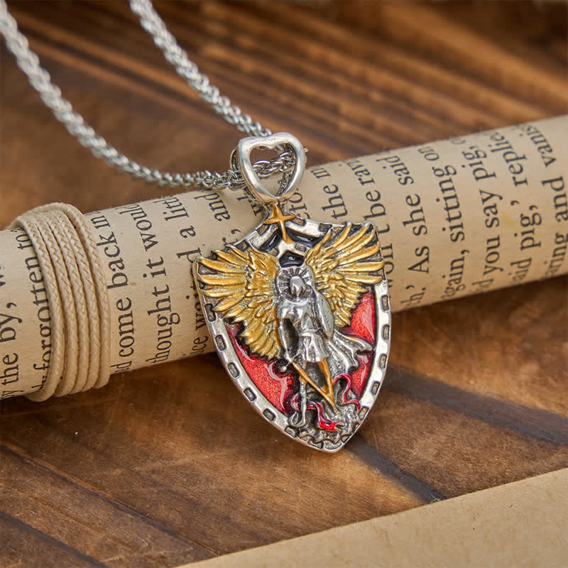 Christianartworkshop Collier en alliage avec pendentif bouclier de Saint Michel : symbole de courage et de force divine - image 1