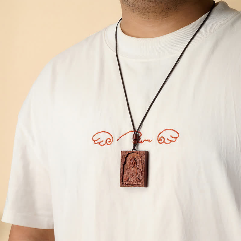 Christianartworkshop Pendentif en bois en relief encadré représentant Jésus : Réceptacle de la grâce sacrée intemporelle - image 1