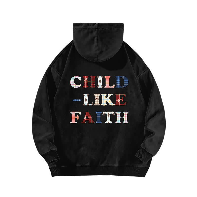 Christianartworkshop Sweat à capuche délavé Child Like Faith à carreaux avec inscription sur le devant et au dos - image 1