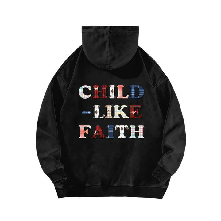 Christianartworkshop Sweat à capuche délavé Child Like Faith à carreaux avec inscription sur le devant et au dos - image 1