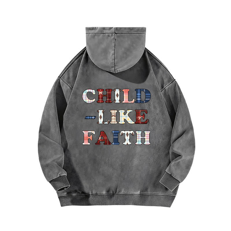 Christianartworkshop Sweat à capuche délavé Child Like Faith à carreaux avec inscription sur le devant et au dos - image 10