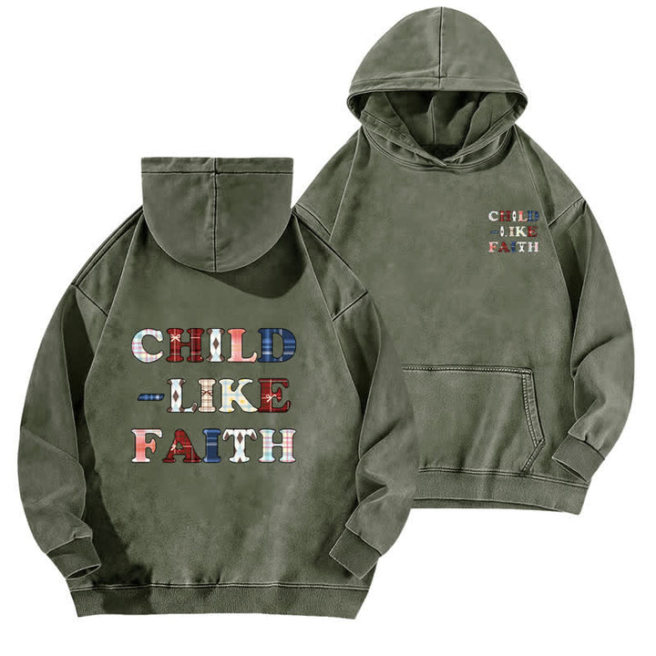 Christianartworkshop Sweat à capuche délavé Child Like Faith à carreaux avec inscription sur le devant et au dos - Vert armée - 5XL - image 6
