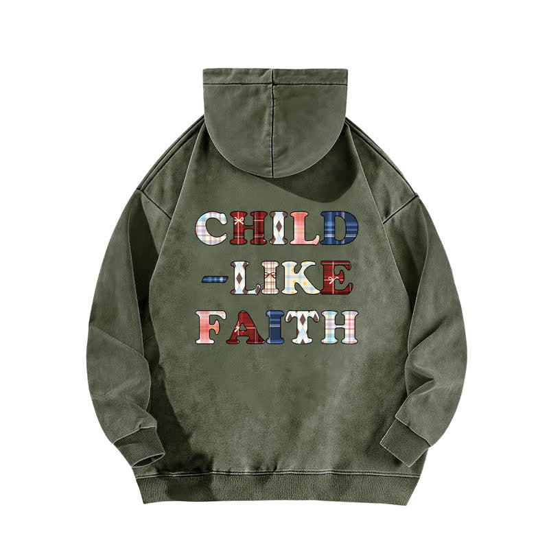 Christianartworkshop Sweat à capuche délavé Child Like Faith à carreaux avec inscription sur le devant et au dos - image 7