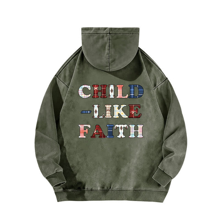 Christianartworkshop Sweat à capuche délavé Child Like Faith à carreaux avec inscription sur le devant et au dos - image 7