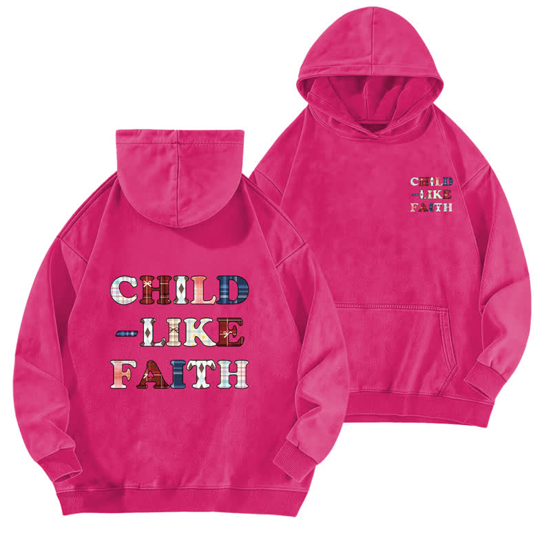 Christianartworkshop Sweat à capuche délavé Child Like Faith à carreaux avec inscription sur le devant et au dos - Rose - 5XL - image 15