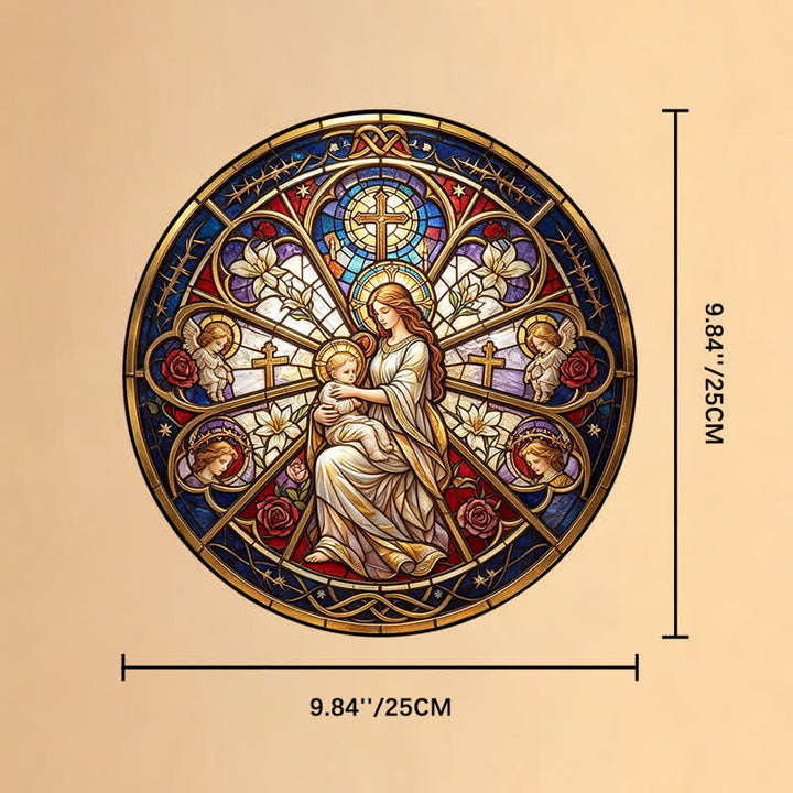 Christianartworkshop Attrape-soleil en verre orné d'un symbole sacré floral représentant la Nativité : emblème d'une douce consolation céleste - 9,84''*9,84''*0,14''/25*25*0,35 cm - image 9